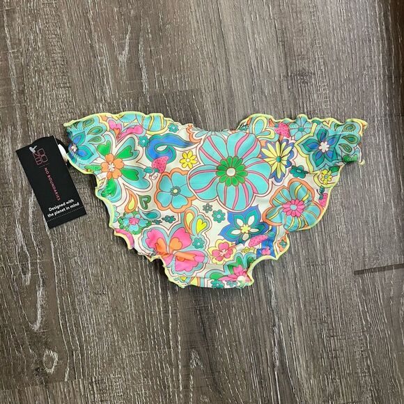 No Boundaries Juniors' Print Lettuce Edge Bikini Swim Bottoms - Floral Dream NWT - Picture 6 of 6